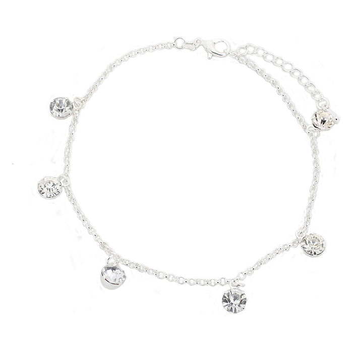 Link Anklet with Crystals in 14k White Gold