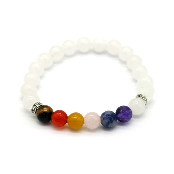 7 Genuine Chakra Healing Gemstone Bracelet with White Quartz