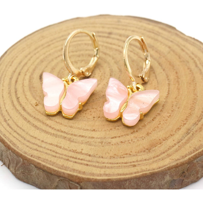 14K Gold and Lab Created Opal Butterfly Drop Earring