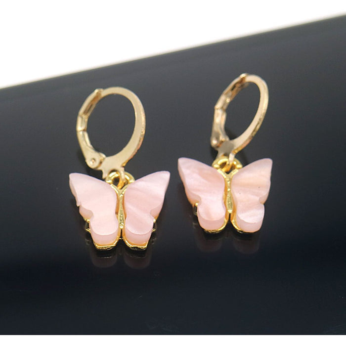 14K Gold and Lab Created Opal Butterfly Drop Earring