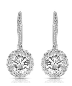 Sterling Silver Studded Halo Drop Earrings