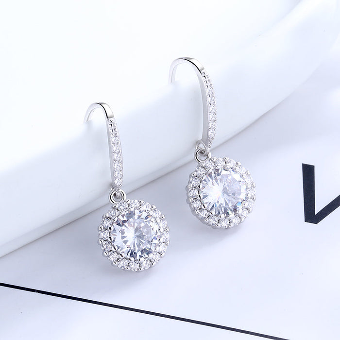 Sterling Silver Studded Halo Drop Earrings