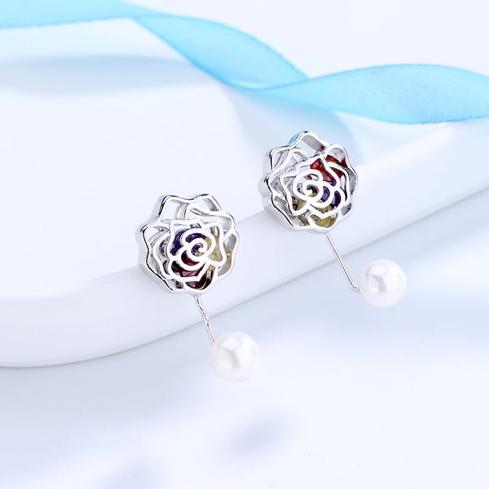 Cultured Pearl & Sterling Silver Rose Drop Earrings With Swarovski