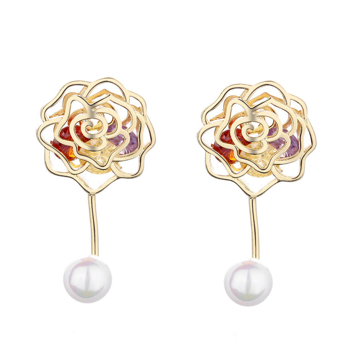 Cultured Pearl & Sterling Silver Rose Drop Earrings With Swarovski