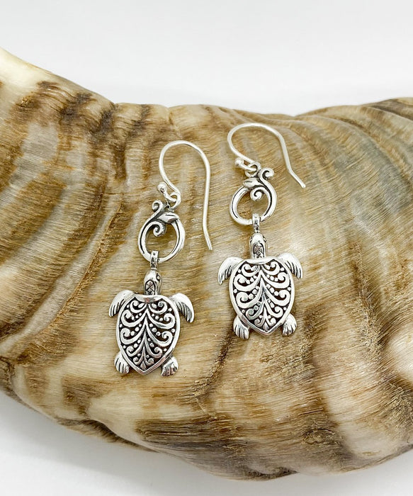 Sterling Silver Artisan Turtle Earrings