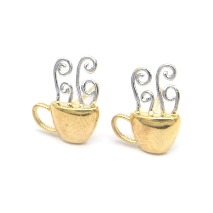 14K Gold and Sterling Silver Coffee Earrings