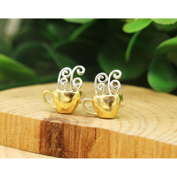 14K Gold and Sterling Silver Coffee Earrings