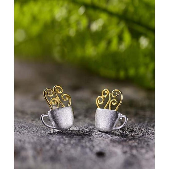 14K Gold and Sterling Silver Coffee Earrings