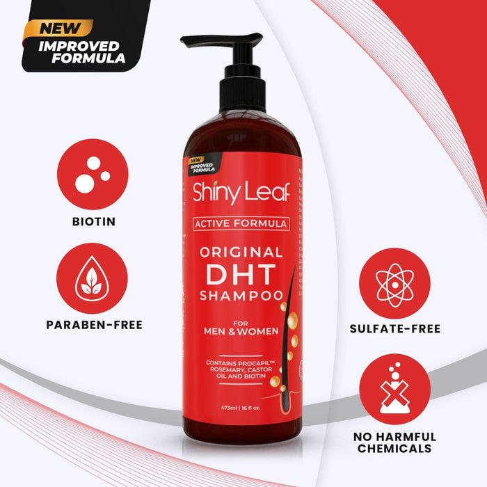 Shiny Leaf - Dht Blocker Hair Loss Shampoo 16 Oz, Active Formula For Hair Growth With Biotin