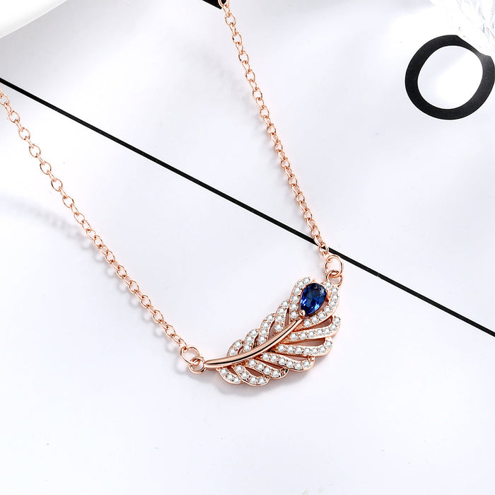 Sterling Silver and Rose Gold Sapphire Leaf Pendant Necklace