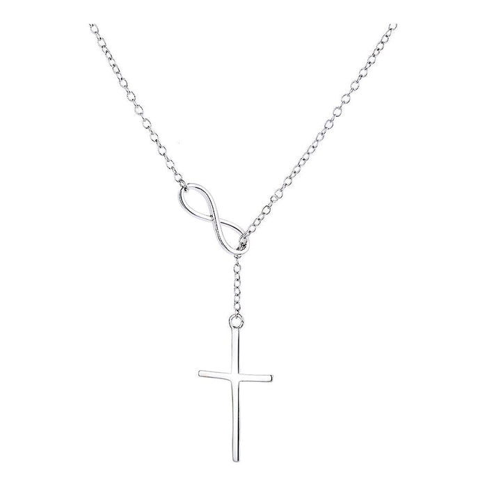 14K Gold Lariat Infinity Cross Pendant necklace