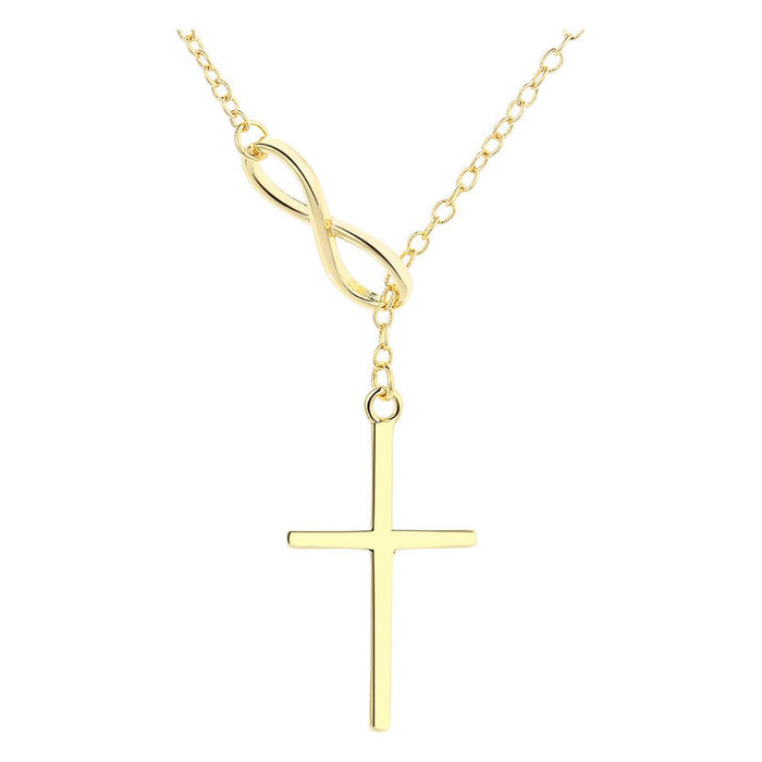 14K Gold Lariat Infinity Cross Pendant necklace