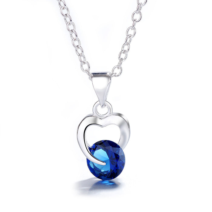 Sterling Silver Sapphire Heart Earring and Necklace Set