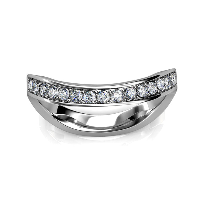 Ocean Wave Studded Swarovski Crystal Ring in 18K White Gold