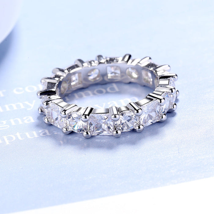 Sterling Silver Round & Square Eternity Ring With Swarovski