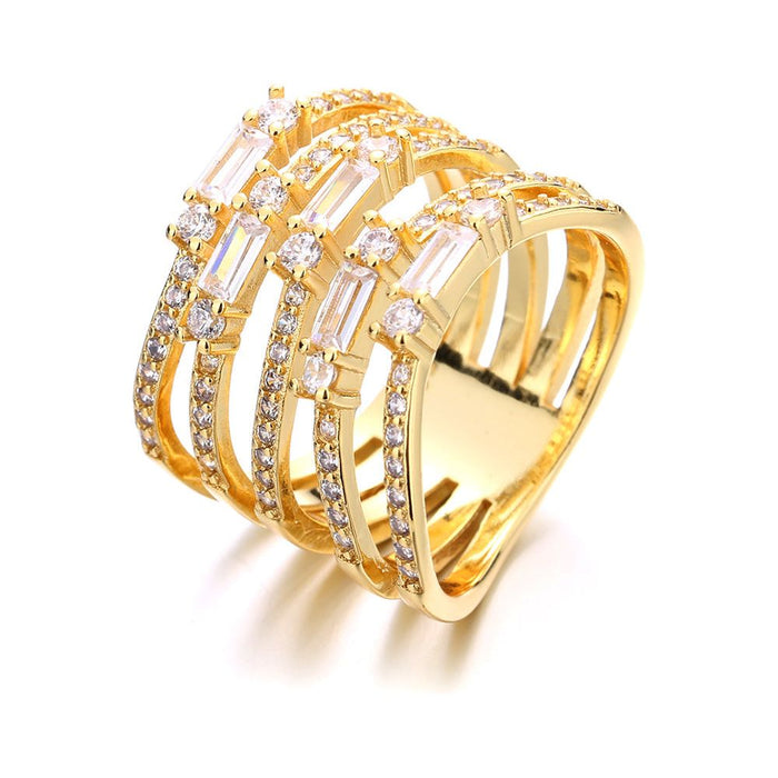 14K Gold Five-Row Ring With Swarovski Crystals