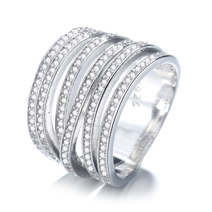 18K White Gold Plated Six-Row Ring with crystals from Swarovski