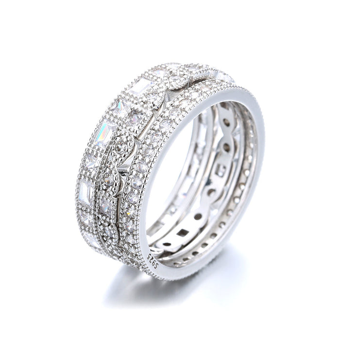 Silvertone Milgrain Band Set With Crystals from Swarovski