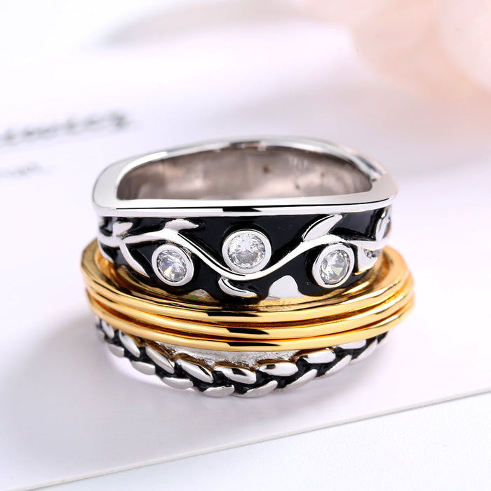 14K Gold and Oxidized Sterling Silver Swarovski Crystal Ring