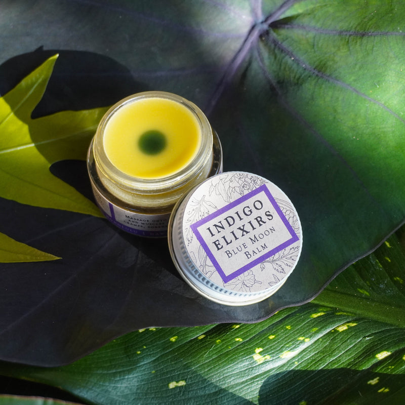 INDIGO ELIXIRS Blue Moon Balm | for Cramps & Aches Balm Black 0.75 oz jar,2 oz jar