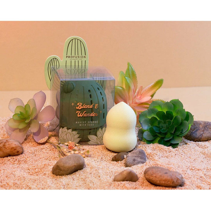 Profusion Cosmetics - Desert Sage | Blend & Wander Makeup Sponge with Cactus Case - 1oz