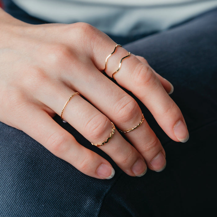 5 Piece Slim Silver Gold Stackable Midi Pearl Bohemian Beach Ring Set