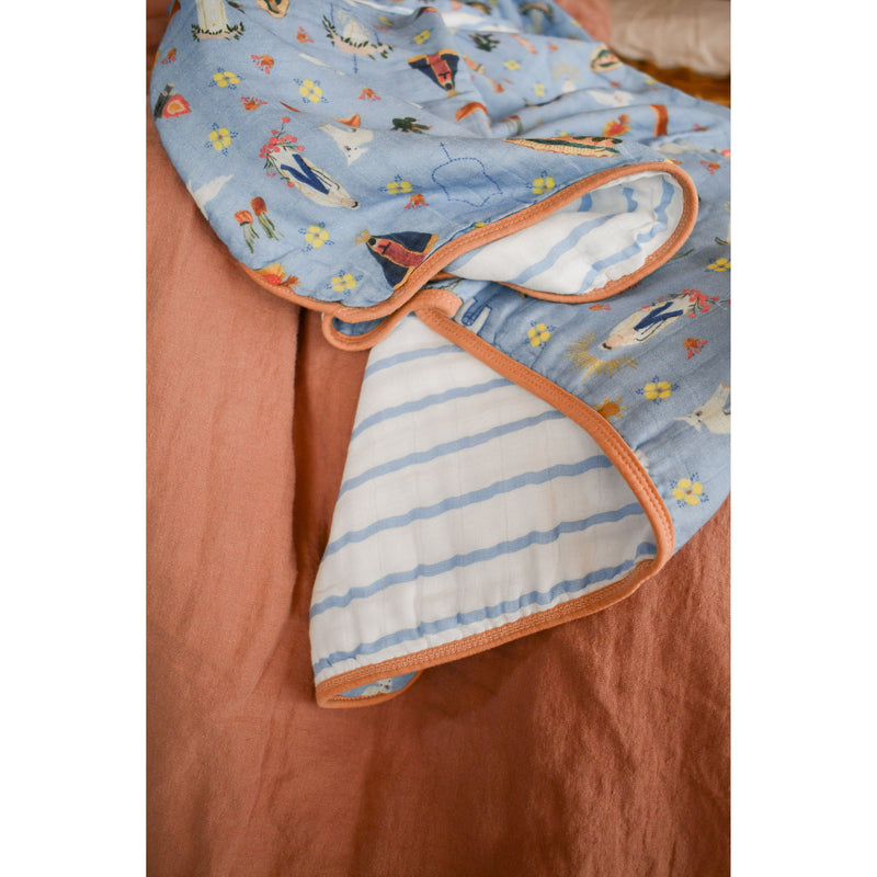 Be A Heart Blue Marian Deluxe Muslin Baby Blanket Quilt Swaddling & Receiving Blankets