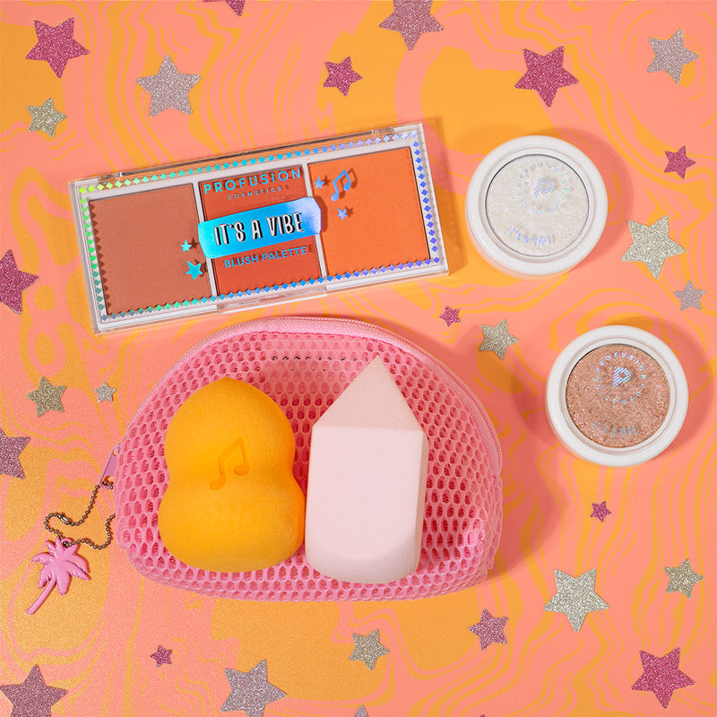 Profusion Cosmetics It's a Vibe | Feel the Beat 3-pc Blending Sponge and Bag Set Makeup Brushes