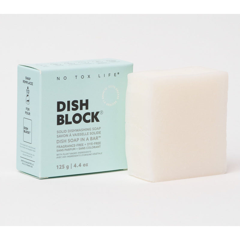 No Tox Life DISH BLOCK® solid dish soap - 4.4 oz (125g) bar - Fragrance Free - No Tox Life® Home & Kitchen