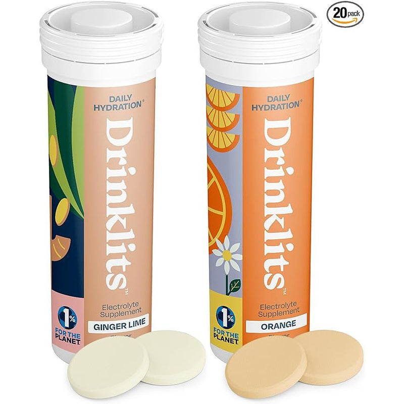 Drinklits Simply the Best Hydration, Vitamins, Electrolyte Tablets, Ginger-Lime and Orange, 2 Pack (20 Servings) Hydration Electrolyte Tablets