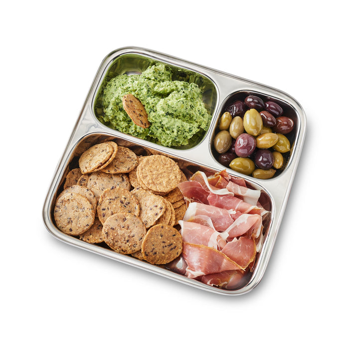 Large 3-Section Square Plate | Stainless Steel Divided Tray