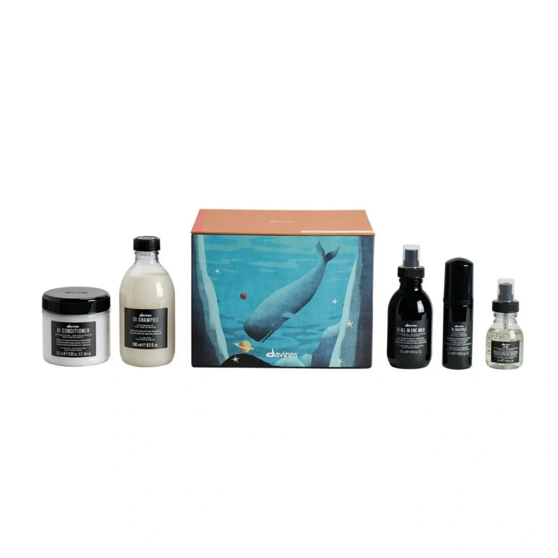 Nava Beauty Davines OI Luxe Holiday Set: Shampoo, Conditioner, All in One Milk, Souffle, Oil Hair White Smoke