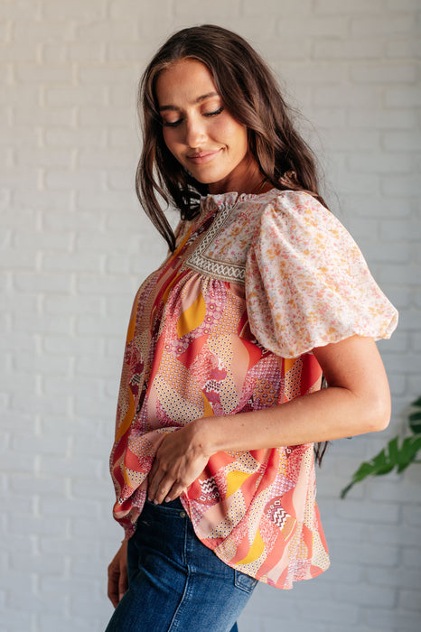 Day Dreamer Mixed Floral Chiffon Top in Mauve