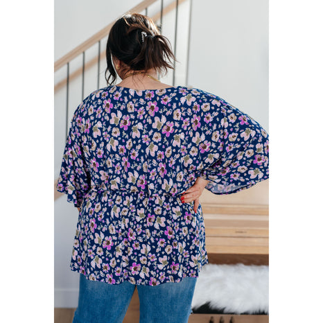 Dearest Dreamer Peplum Top in Navy Floral