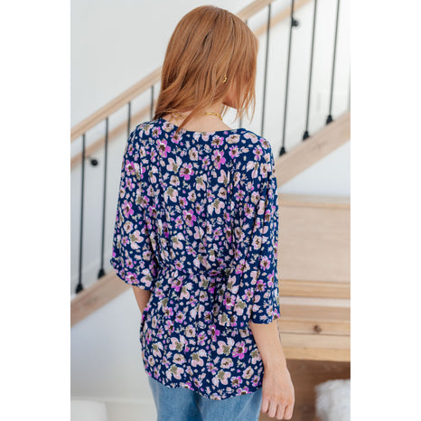 Dearest Dreamer Peplum Top in Navy Floral