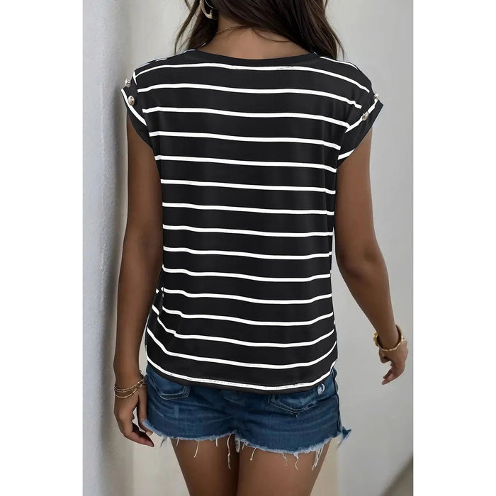 Decorative Button Round Neck T-Shirt