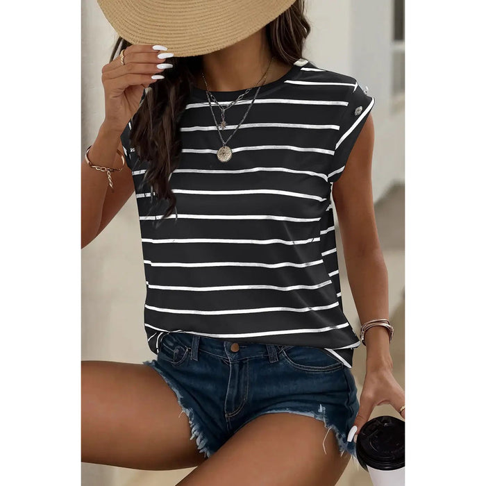 Decorative Button Round Neck T-Shirt