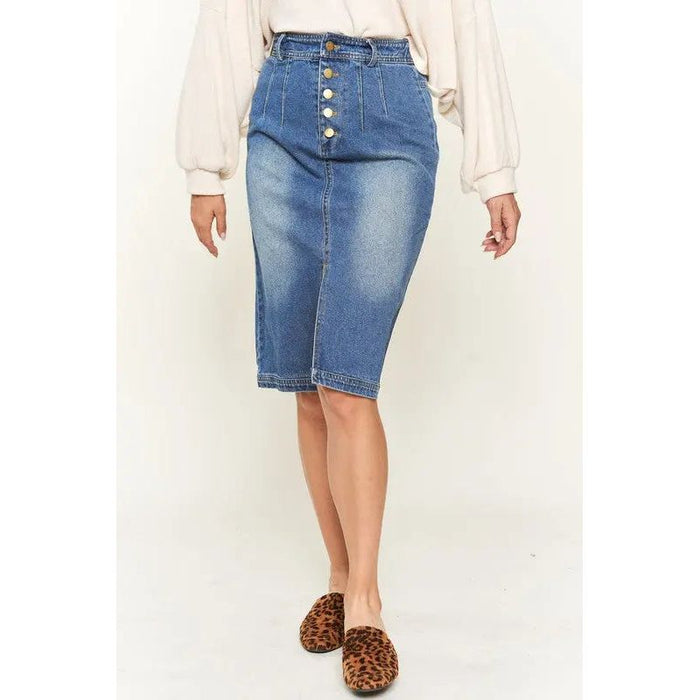 Denim Button Down Front Midi Skirt JBJ1077