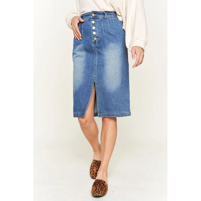 Denim Button Down Front Midi Skirt JBJ1077