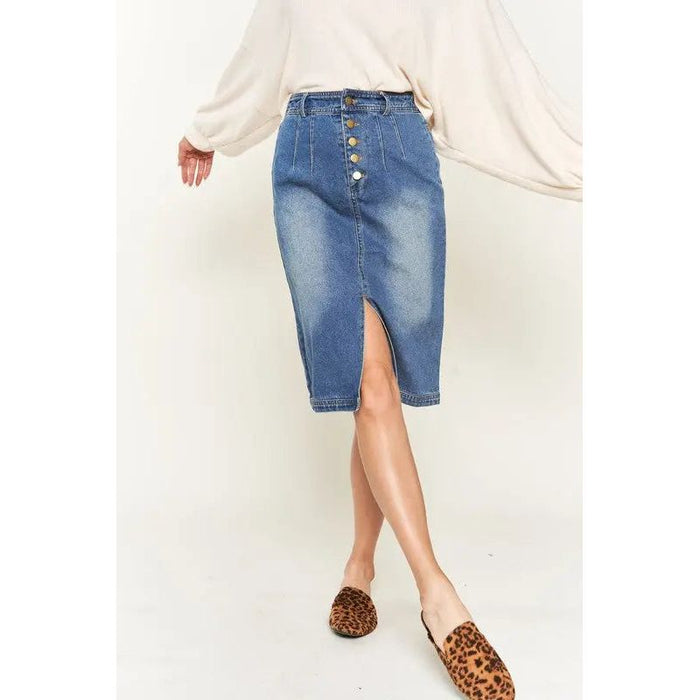 Denim Button Down Front Midi Skirt JBJ1077