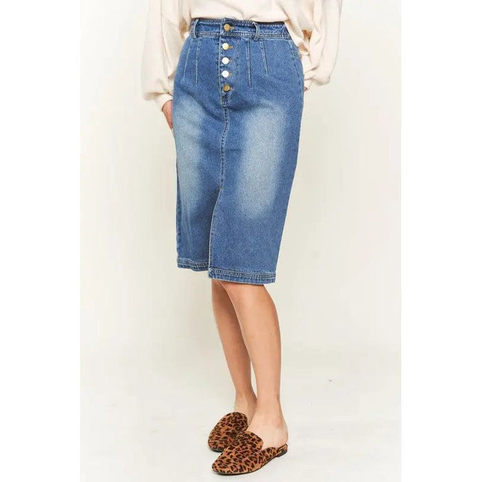 Denim Button Down Front Midi Skirt JBJ1077