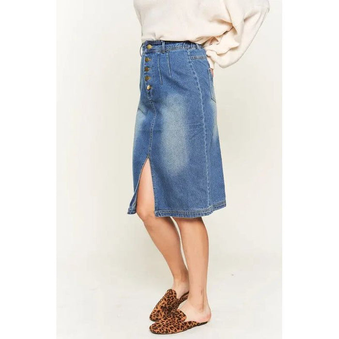 Denim Button Down Front Midi Skirt JBJ1077