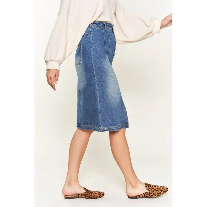 Denim Button Down Front Midi Skirt JBJ1077