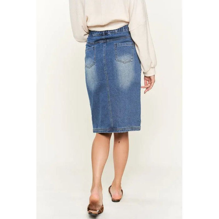 Denim Button Down Front Midi Skirt JBJ1077