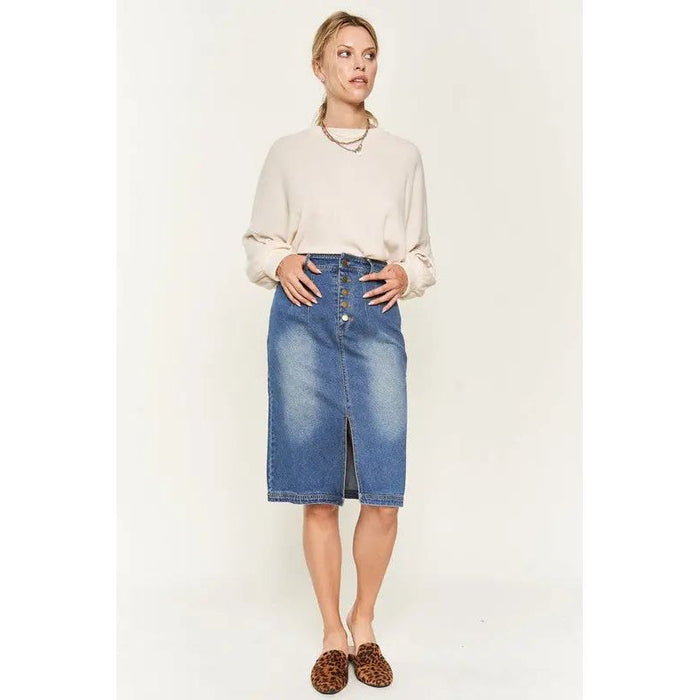 Denim Button Down Front Midi Skirt JBJ1077