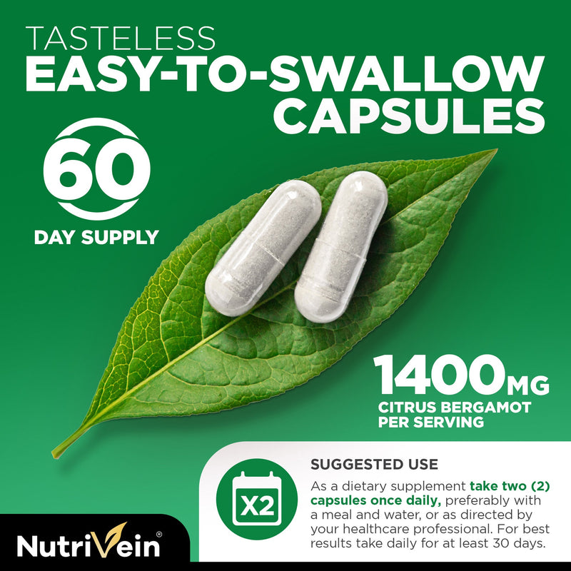 Nutrivein Organic Citrus Bergamot 25:1 Bergamia Extract 1400 mg - 120 Capsules