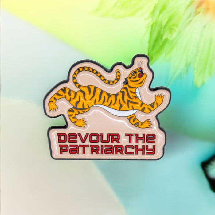 The Bullish Store - Devour The Patriarchy Feminist Tiger Enamel Pin, Lapel Pin