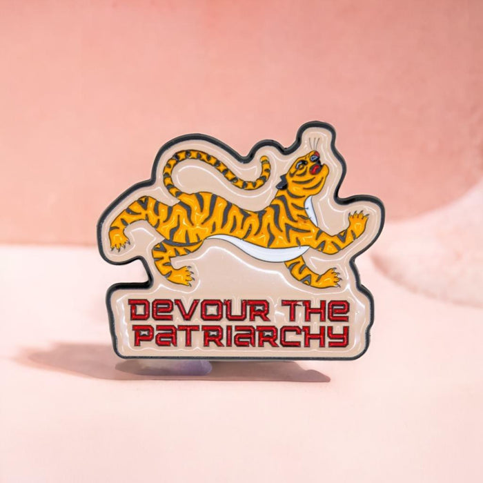 The Bullish Store - Devour The Patriarchy Feminist Tiger Enamel Pin, Lapel Pin