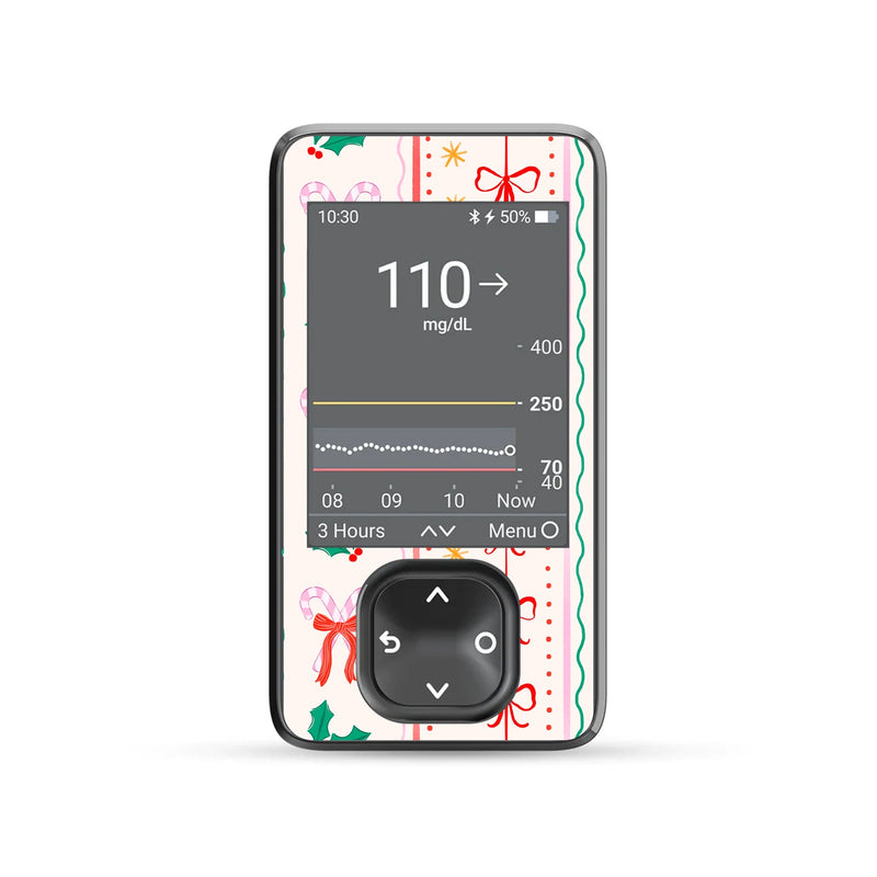 Peelz Holly Jolly Ribbon Dexcom G7 and G6 Touchscreen Receiver Sticker - Pump Peelz Peelz/Stickers