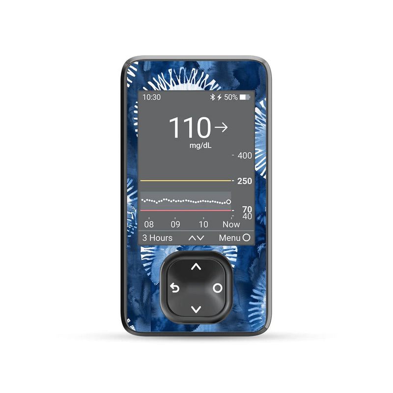 Peelz Monochrome Blue Tie Dye DEXCOM G7 and G6 Touchscreen Receiver Sticker Peelz/Stickers